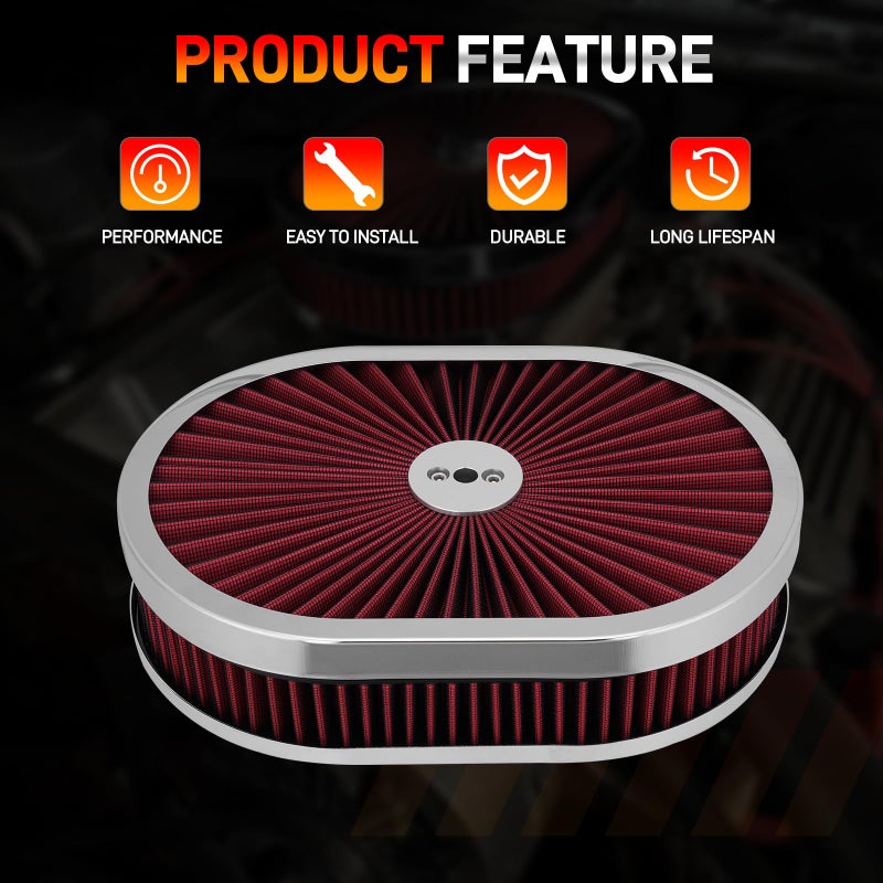 GDUKOP 12 ""x2 "" Oval Air Cleaner Filter Assembly Kit with Flow Compatible with GMC Chevy Ford Chrysler Dodge V8 Thru Lid Carburetor 5-1/8 "" Carb Neck High Flow Black - Image 5